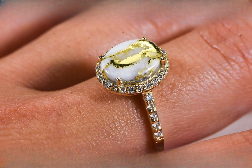 Gold Quartz Women's Ring "Orocal" RL1109DQ Genuine Hand Crafted Jewelry - 14K Gold Casting