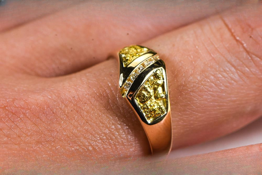 Gold Nugget Women's Ring "Orocal" RL1064DN Genuine Hand Crafted Jewelry - 14K Casting