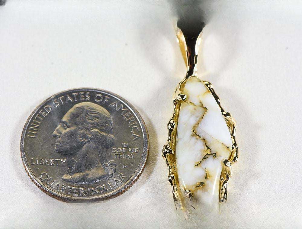 Gold Quartz Pendant "Orocal" PFFQ6 Genuine Hand Crafted Jewelry - 14K Gold Yellow Gold Casting