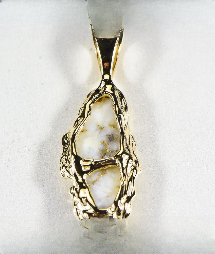 Gold Quartz Pendant "Orocal" PFFQ6 Genuine Hand Crafted Jewelry - 14K Gold Yellow Gold Casting