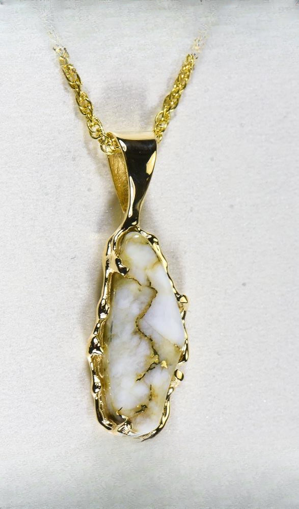 Gold Quartz Pendant "Orocal" PFFQ6 Genuine Hand Crafted Jewelry - 14K Gold Yellow Gold Casting