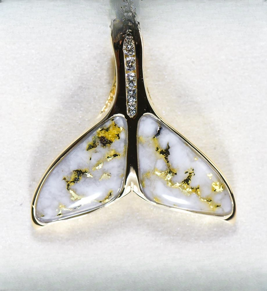 Gold Quartz Pendant Whales Tail "Orocal" PDLWT16HDQ Genuine Hand Crafted Jewelry - 14K Gold Yellow Gold Casting
