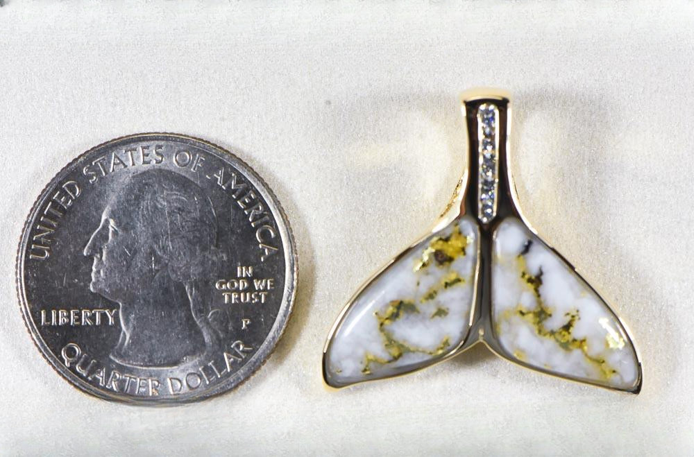 Gold Quartz Pendant Whales Tail "Orocal" PDLWT16HDQ Genuine Hand Crafted Jewelry - 14K Gold Yellow Gold Casting