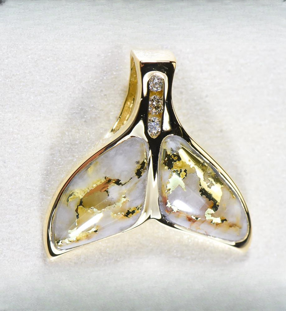 Gold Quartz Pendant Whales Tail "Orocal" PDLWT16SHDQ Genuine Hand Crafted Jewelry - 14K Gold Yellow Gold Casting