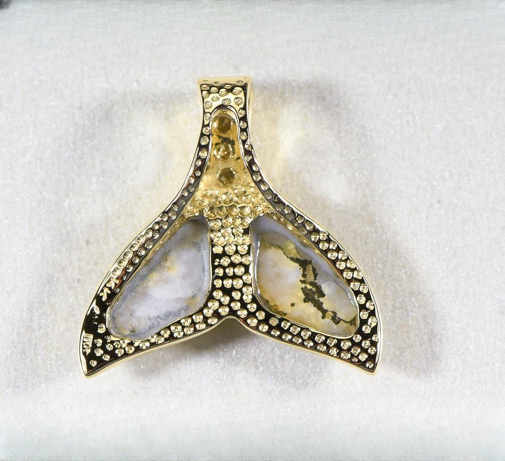Gold Quartz Pendant Whales Tail "Orocal" PDLWT16SHDQ Genuine Hand Crafted Jewelry - 14K Gold Yellow Gold Casting