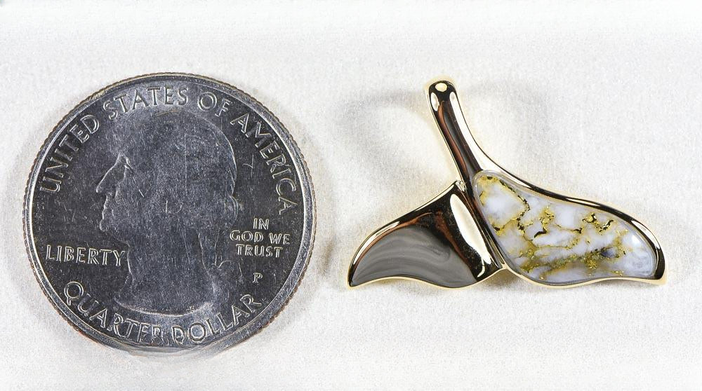 Gold Quartz Pendant Whales Tail "Orocal" PWT37QX Genuine Hand Crafted Jewelry - 14K Gold Yellow Gold Casting