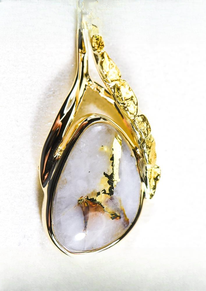 Gold Quartz Pendant  "Orocal" PSC128NQX Genuine Hand Crafted Jewelry - 14K Gold Yellow Gold Casting