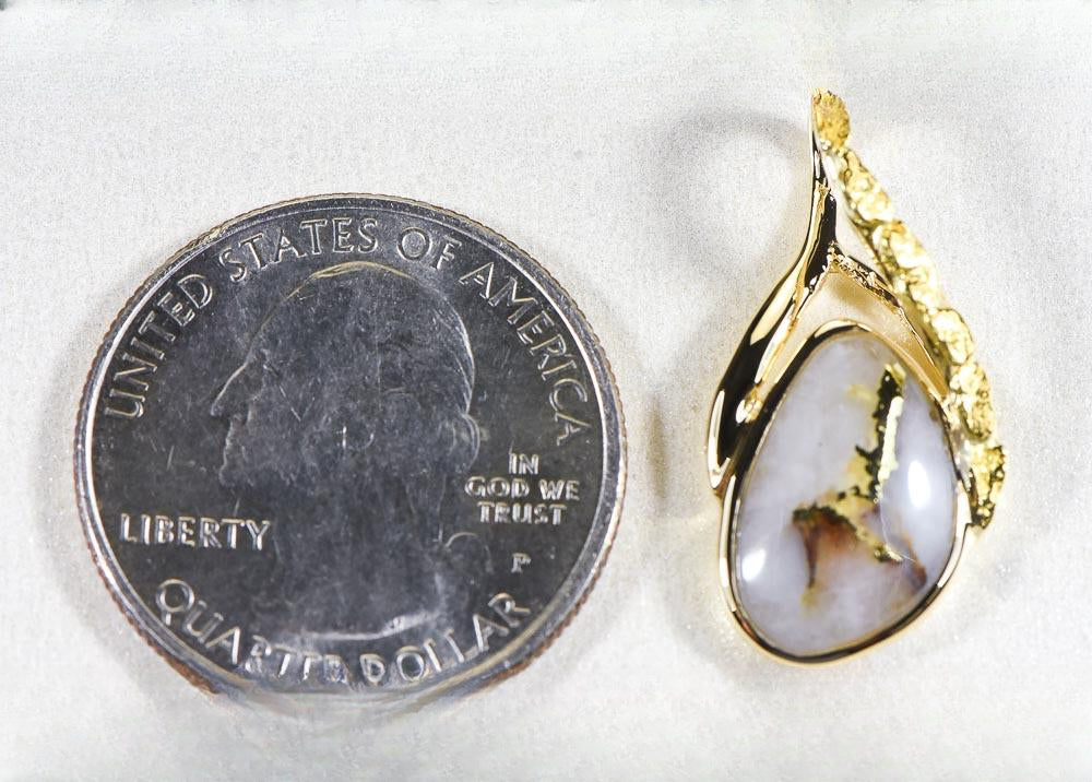 Gold Quartz Pendant  "Orocal" PSC128NQX Genuine Hand Crafted Jewelry - 14K Gold Yellow Gold Casting