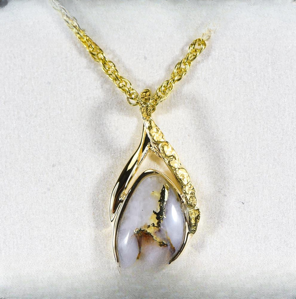 Gold Quartz Pendant  "Orocal" PSC128NQX Genuine Hand Crafted Jewelry - 14K Gold Yellow Gold Casting