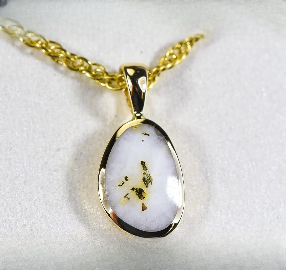 Gold Quartz Pendant  "Orocal" PSC106QX Genuine Hand Crafted Jewelry - 14K Gold Yellow Gold Casting