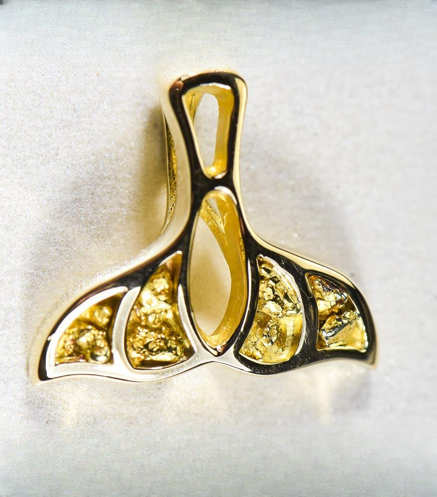 Gold Nugget Pendant Whales Tail "Orocal" PWT21X Genuine Hand Crafted Jewelry - 14K Gold Yellow Gold Casting