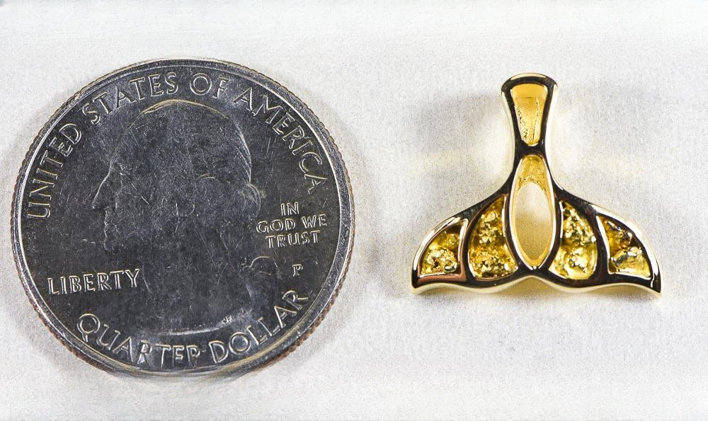 Gold Nugget Pendant Whales Tail "Orocal" PWT21X Genuine Hand Crafted Jewelry - 14K Gold Yellow Gold Casting