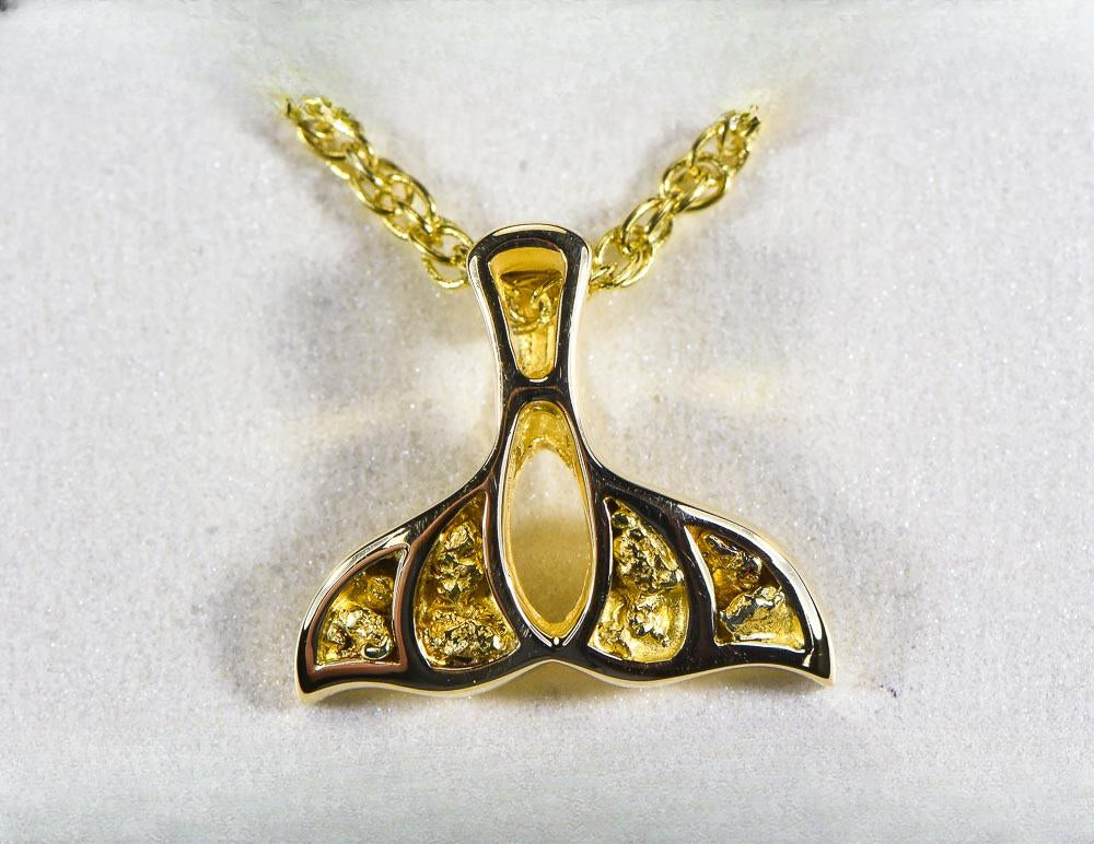 Gold Nugget Pendant Whales Tail "Orocal" PWT21X Genuine Hand Crafted Jewelry - 14K Gold Yellow Gold Casting