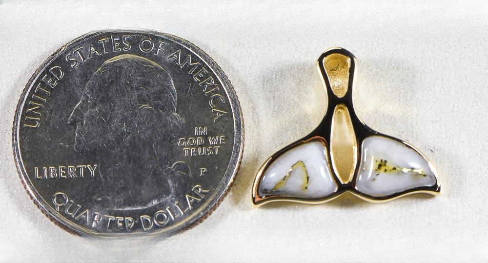 Gold Quartz Pendant Whales Tail "Orocal" PWT24HQ Genuine Hand Crafted Jewelry - 14K Gold Yellow Gold Casting
