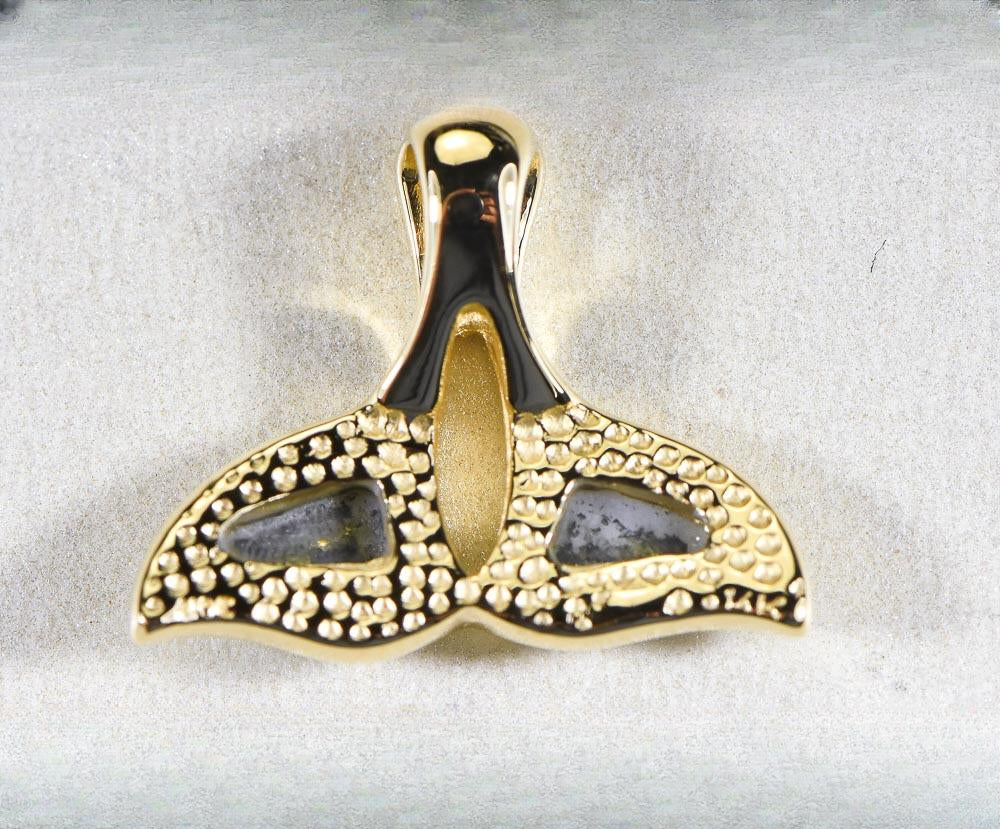 Gold Quartz Pendant Whales Tail "Orocal" PWT24HQ Genuine Hand Crafted Jewelry - 14K Gold Yellow Gold Casting