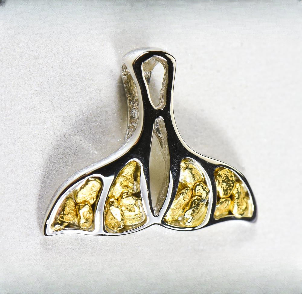 Gold Nugget Pendant Whales Tail "Orocal" PWT25NWX Genuine Hand Crafted Jewelry - 14K Gold White Gold Casting