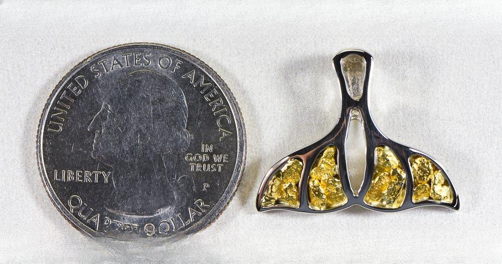 Gold Nugget Pendant Whales Tail "Orocal" PWT25NWX Genuine Hand Crafted Jewelry - 14K Gold White Gold Casting