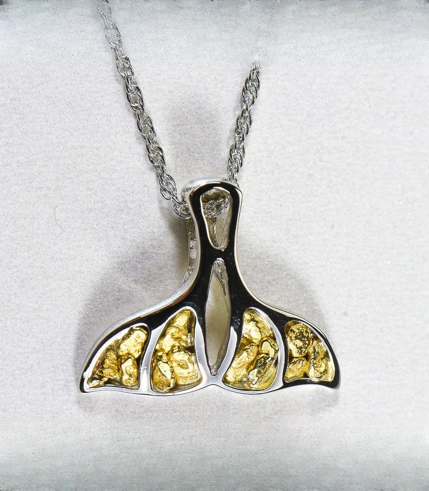 Gold Nugget Pendant Whales Tail "Orocal" PWT25NWX Genuine Hand Crafted Jewelry - 14K Gold White Gold Casting