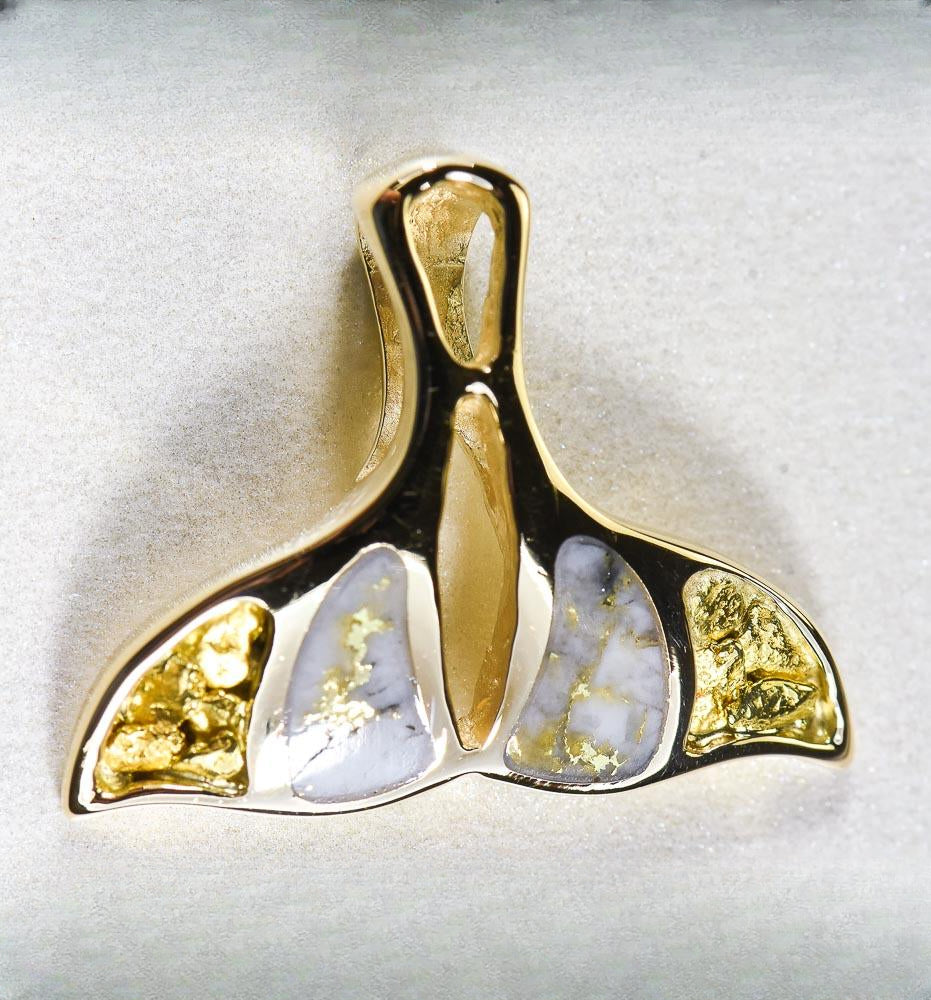 Gold Quartz Pendant Whales Tail "Orocal" PWT25NQX Genuine Hand Crafted Jewelry - 14K Gold Yellow Gold Casting