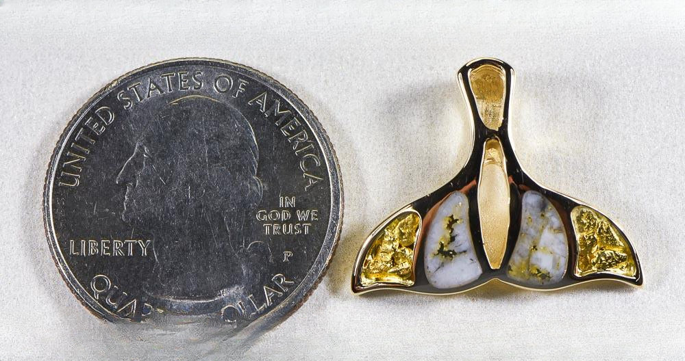 Gold Quartz Pendant Whales Tail "Orocal" PWT25NQX Genuine Hand Crafted Jewelry - 14K Gold Yellow Gold Casting
