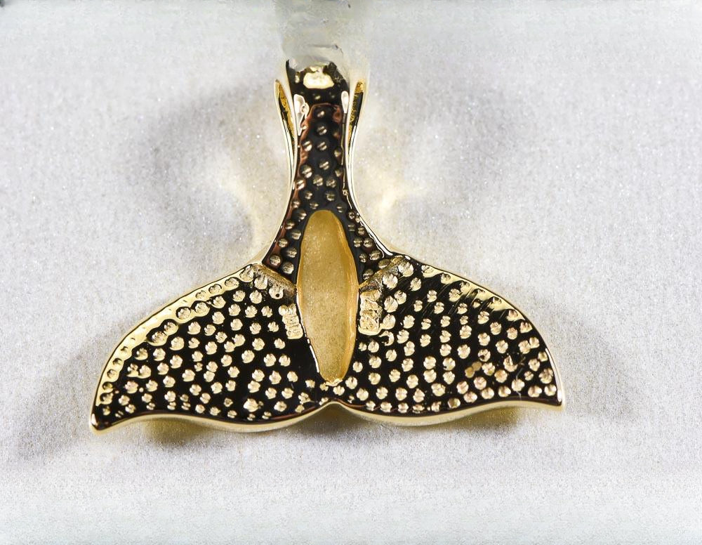 Gold Quartz Pendant Whales Tail "Orocal" PWT25NQX Genuine Hand Crafted Jewelry - 14K Gold Yellow Gold Casting