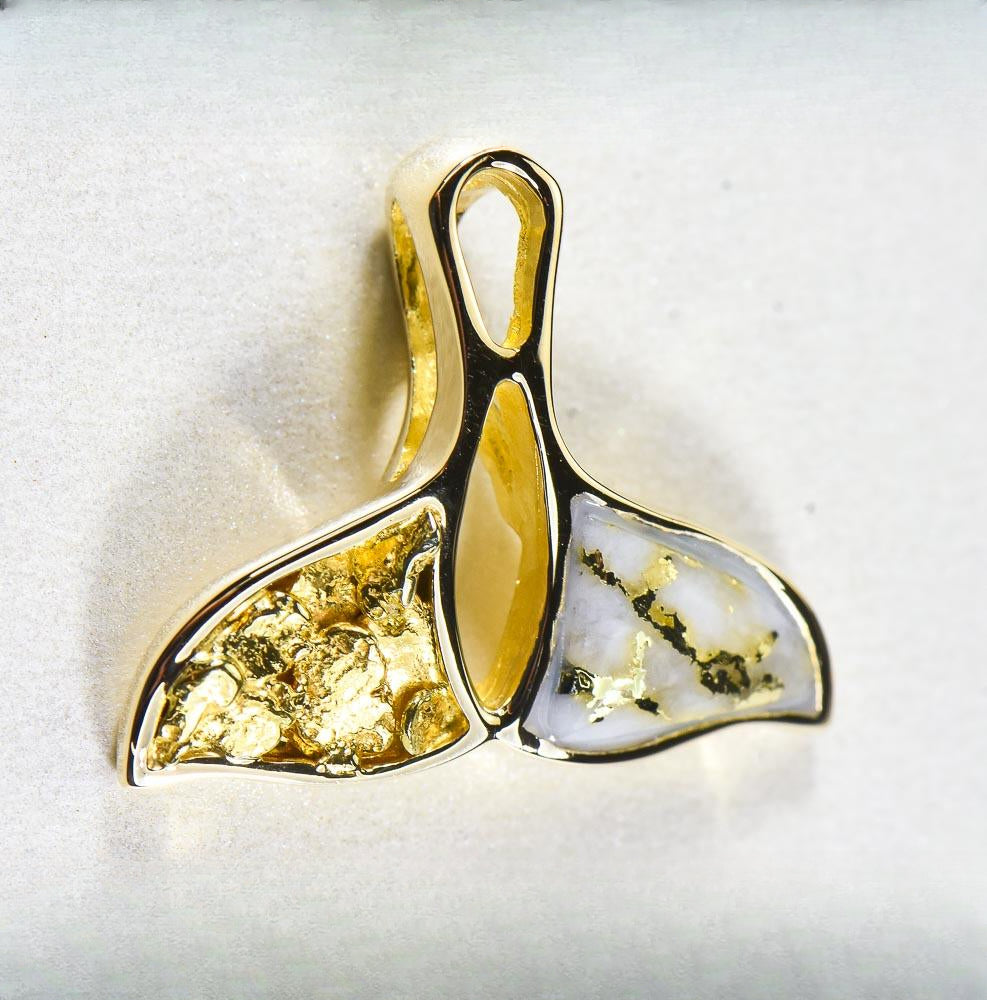 Gold Quartz Pendant Whales Tail "Orocal" PWT26NQX Genuine Hand Crafted Jewelry - 14K Gold Yellow Gold Casting