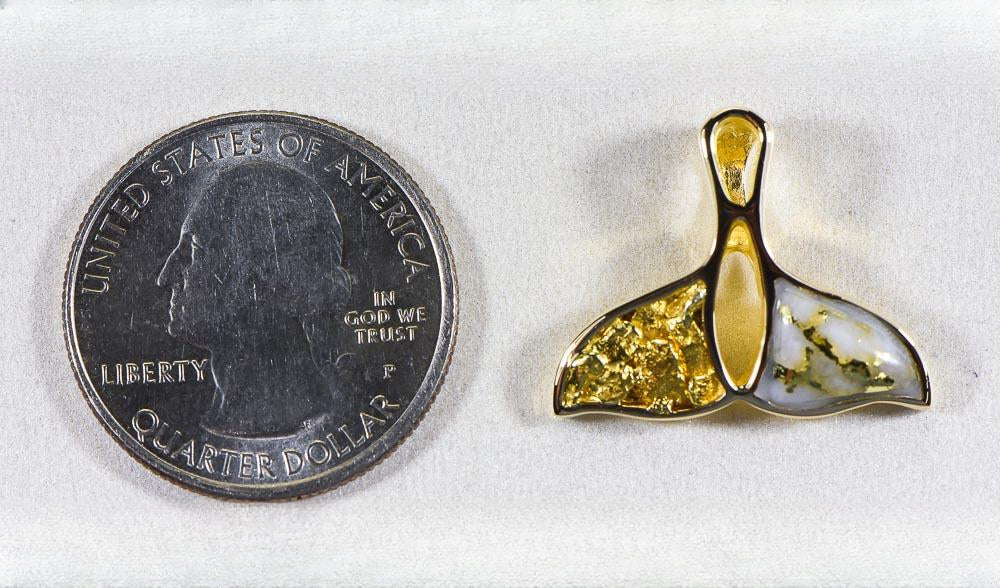 Gold Quartz Pendant Whales Tail "Orocal" PWT26NQX Genuine Hand Crafted Jewelry - 14K Gold Yellow Gold Casting