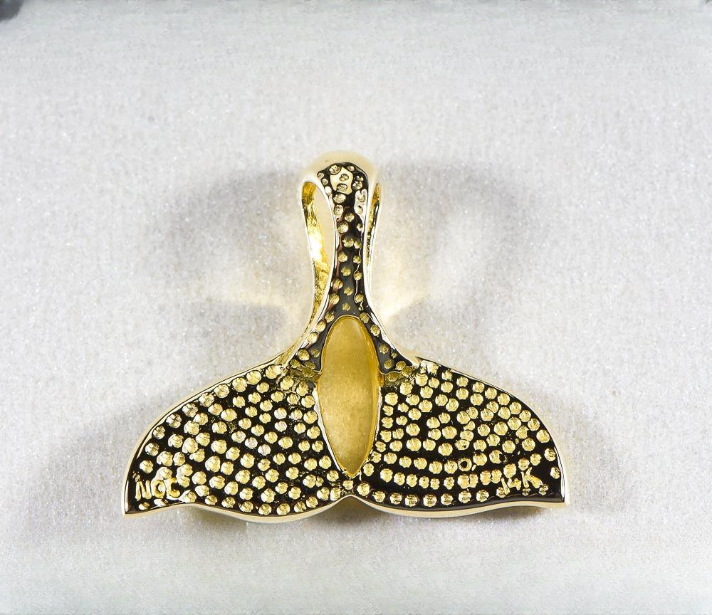 Gold Quartz Pendant Whales Tail "Orocal" PWT26NQX Genuine Hand Crafted Jewelry - 14K Gold Yellow Gold Casting