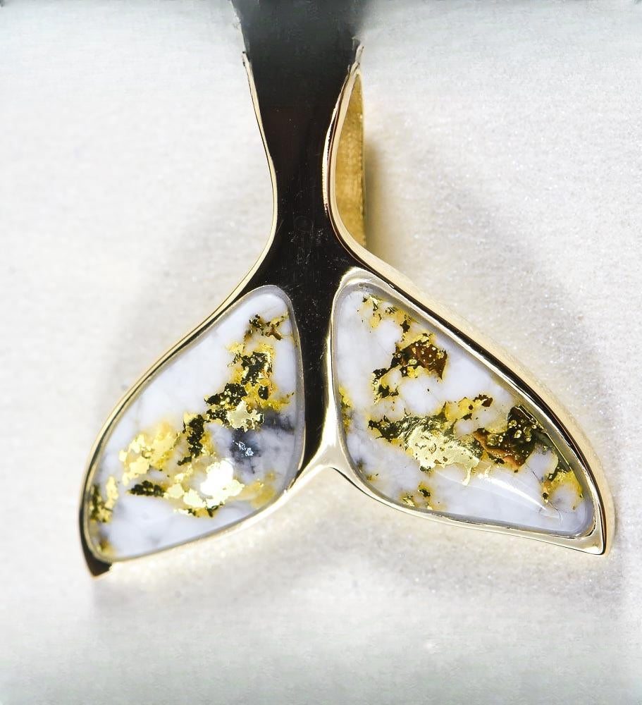 Gold Quartz Pendant Whales Tail "Orocal" PWT35HQX Genuine Hand Crafted Jewelry - 14K Gold Yellow Gold Casting