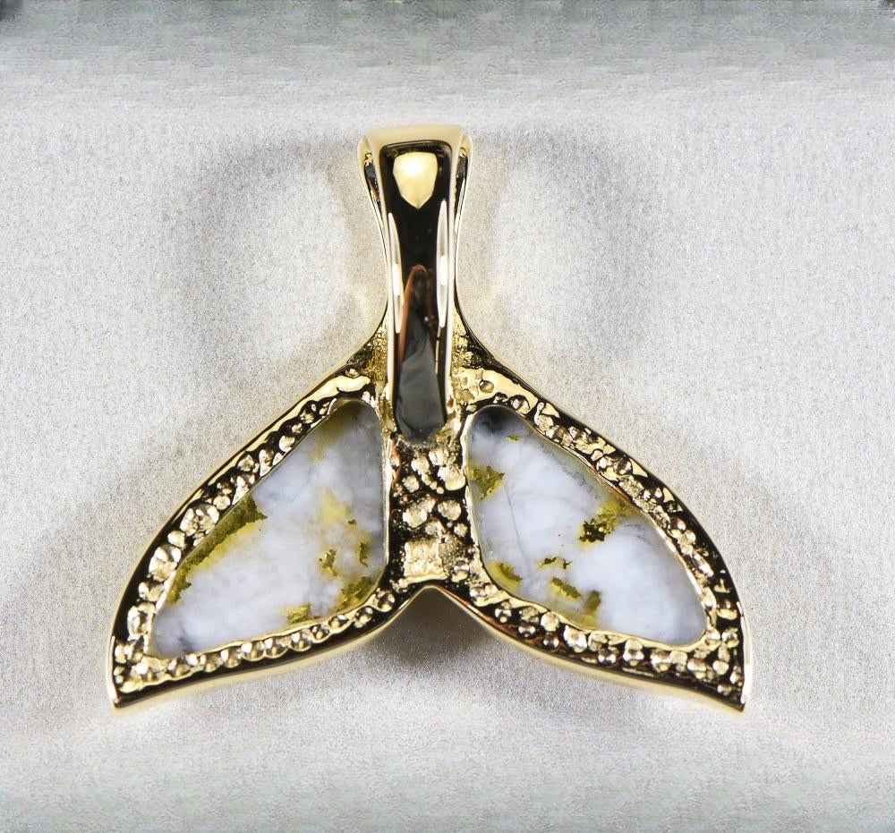 Gold Quartz Pendant Whales Tail "Orocal" PWT35HQX Genuine Hand Crafted Jewelry - 14K Gold Yellow Gold Casting
