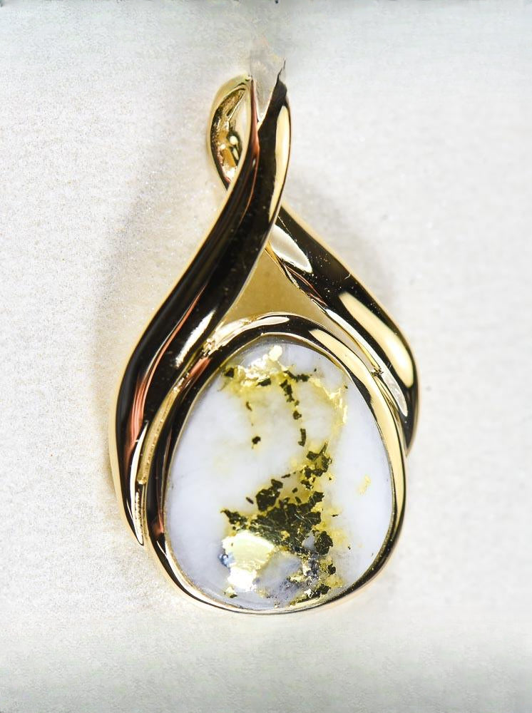 Gold Quartz Pendant  "Orocal" PN782QX Genuine Hand Crafted Jewelry - 14K Gold Yellow Gold Casting