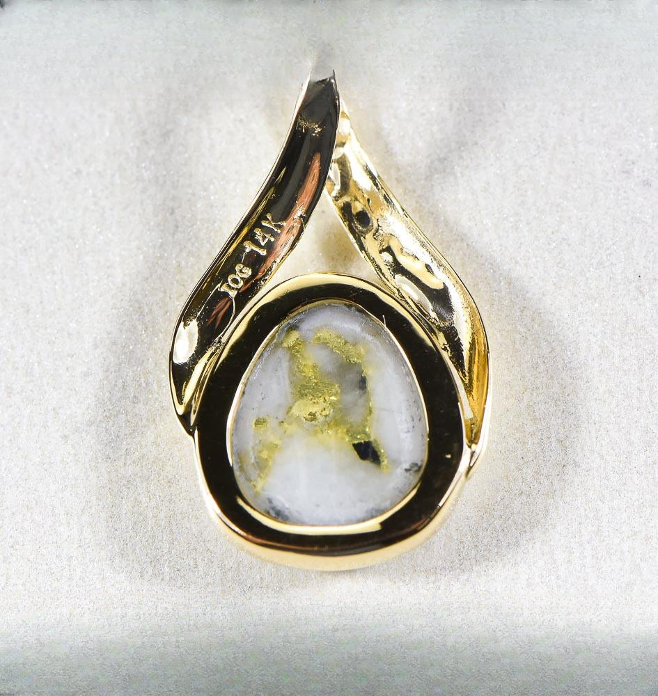 Gold Quartz Pendant  "Orocal" PN782QX Genuine Hand Crafted Jewelry - 14K Gold Yellow Gold Casting