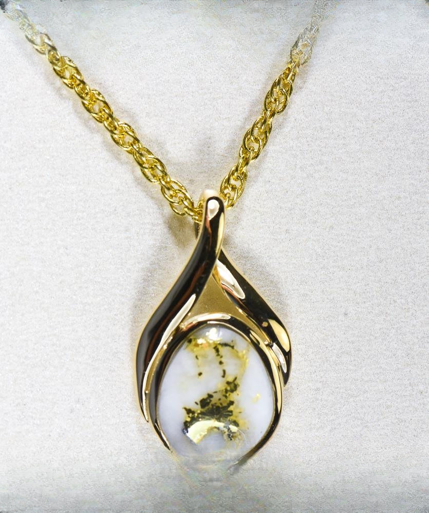 Gold Quartz Pendant  "Orocal" PN782QX Genuine Hand Crafted Jewelry - 14K Gold Yellow Gold Casting