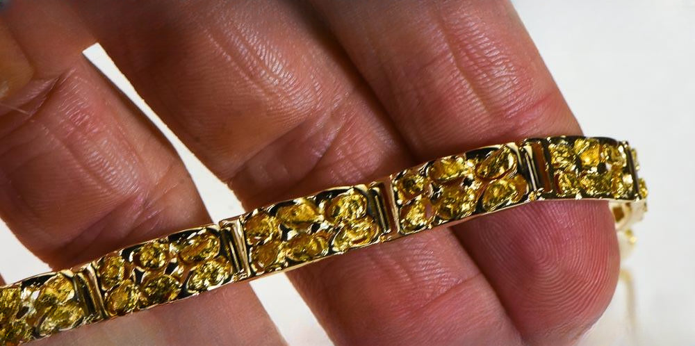 Gold Nugget Bracelet "Orocal" BFFB6L10 Genuine Hand Crafted Jewelry - 14K Gold Casting