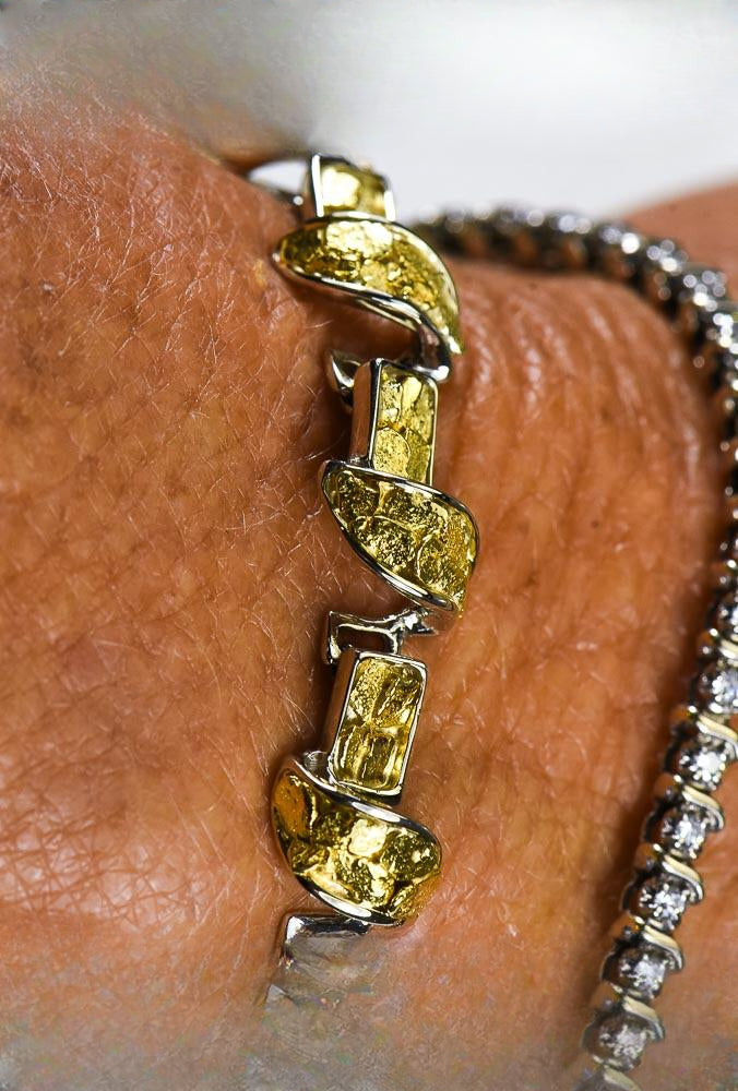 Gold Nugget Bracelet "Orocal" BJ1000N Genuine Hand Crafted Jewelry - 14K Gold Casting