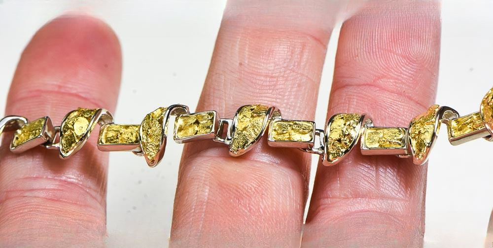 Gold Nugget Bracelet "Orocal" BJ1000N Genuine Hand Crafted Jewelry - 14K Gold Casting