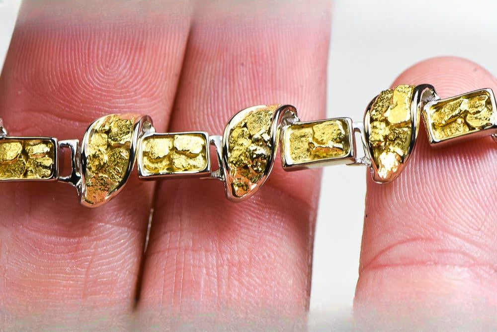 Gold Nugget Bracelet "Orocal" BJ1000N Genuine Hand Crafted Jewelry - 14K Gold Casting