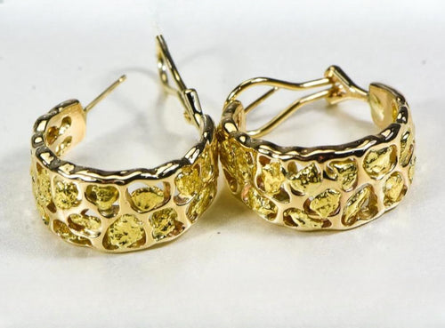 Gold Nugget Earrings "Orocal" EH184 Genuine Hand Crafted Jewelry - 14K Gold Casting