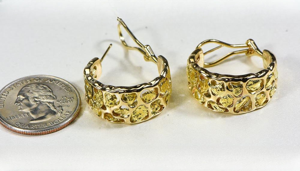 Gold Nugget Earrings "Orocal" EH184 Genuine Hand Crafted Jewelry - 14K Gold Casting