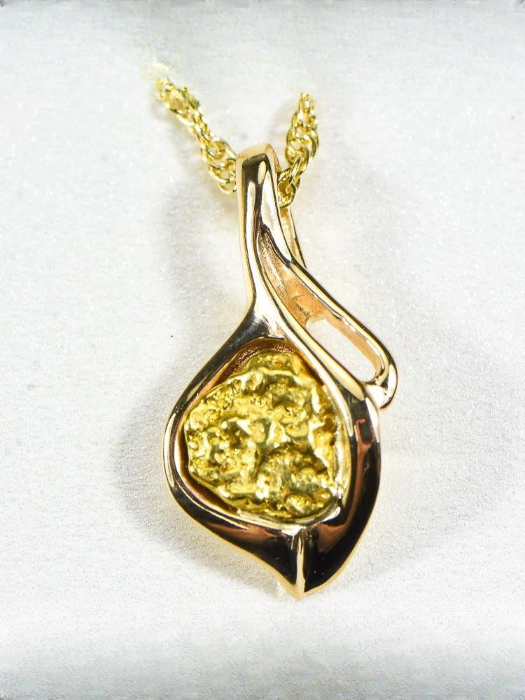 Gold Nugget Pendant "Orocal" PN390 Genuine Hand Crafted Jewelry - 14K Gold Casting