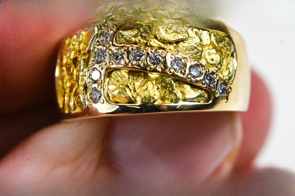 Gold Nugget Women's Ring "Orocal" RL1114D22N Genuine Hand Crafted Jewelry - 14K Casting