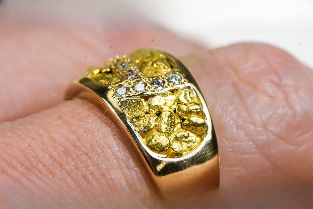 Gold Nugget Women's Ring "Orocal" RL1114D22N Genuine Hand Crafted Jewelry - 14K Casting