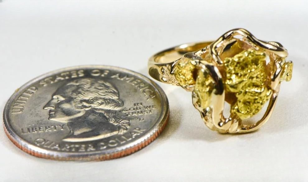 Gold Nugget Women's Ring "Orocal" RL232 Genuine Hand Crafted Jewelry - 14K Casting