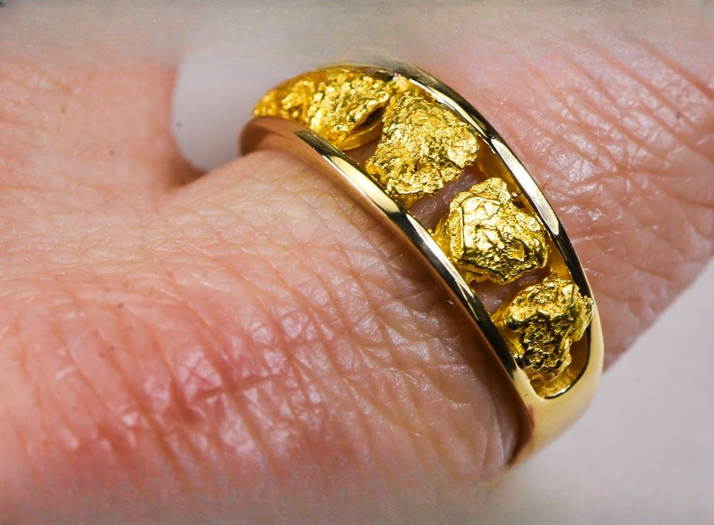 Gold Nugget Men's Ring "Orocal" RM125/8MM Genuine Hand Crafted Jewelry - 14K Casting