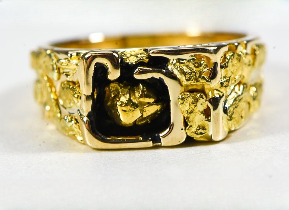 Gold Nugget Men's Ring "Orocal" RM176 Genuine Hand Crafted Jewelry - 14K Casting