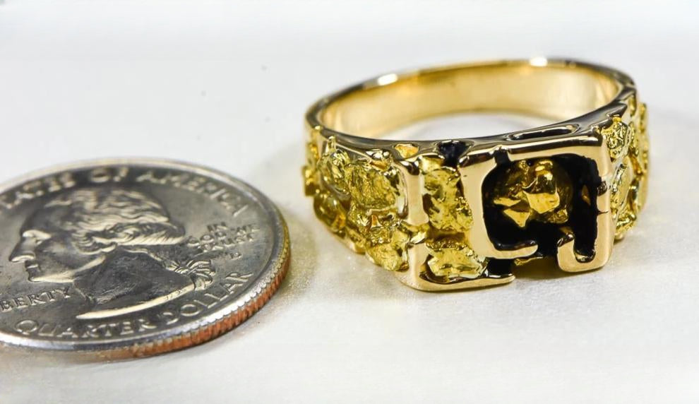Gold Nugget Men's Ring "Orocal" RM176 Genuine Hand Crafted Jewelry - 14K Casting