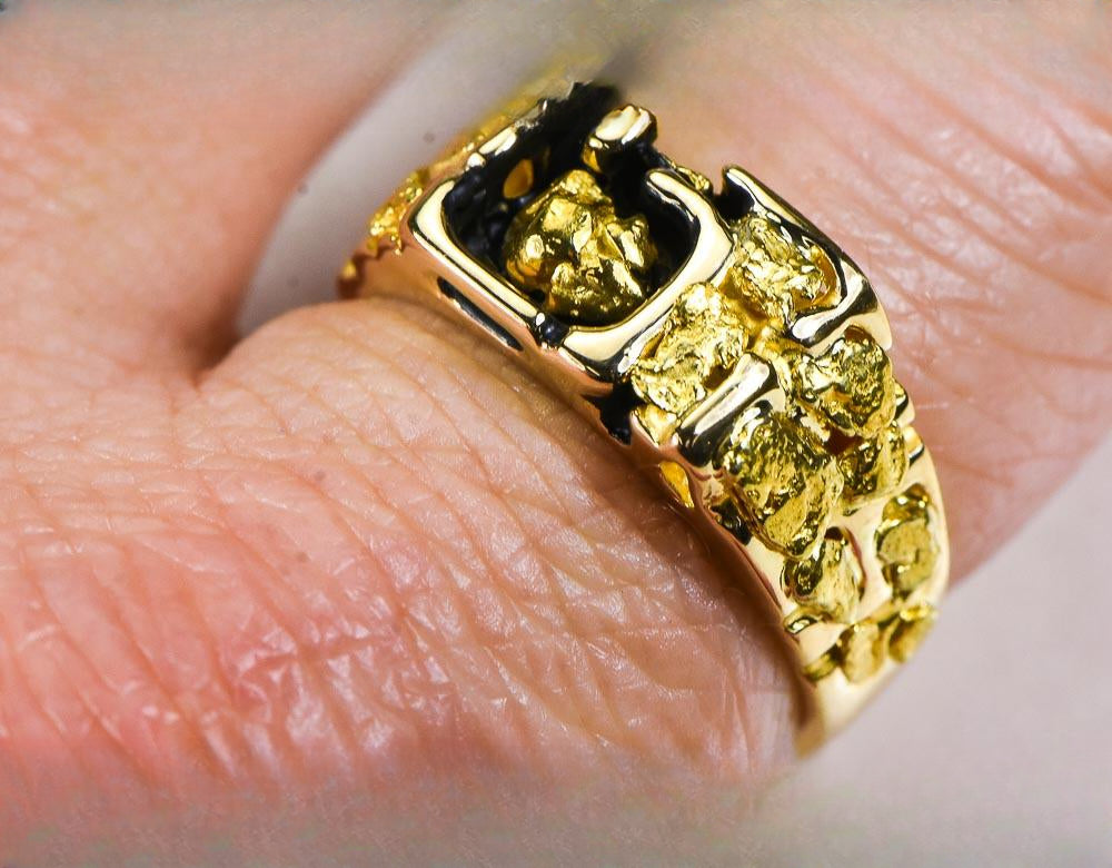 Gold Nugget Men's Ring "Orocal" RM176 Genuine Hand Crafted Jewelry - 14K Casting