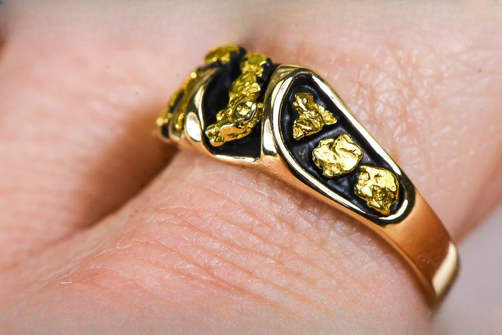 Gold Nugget Men's Ring "Orocal" RM487 Genuine Hand Crafted Jewelry - 14K Casting