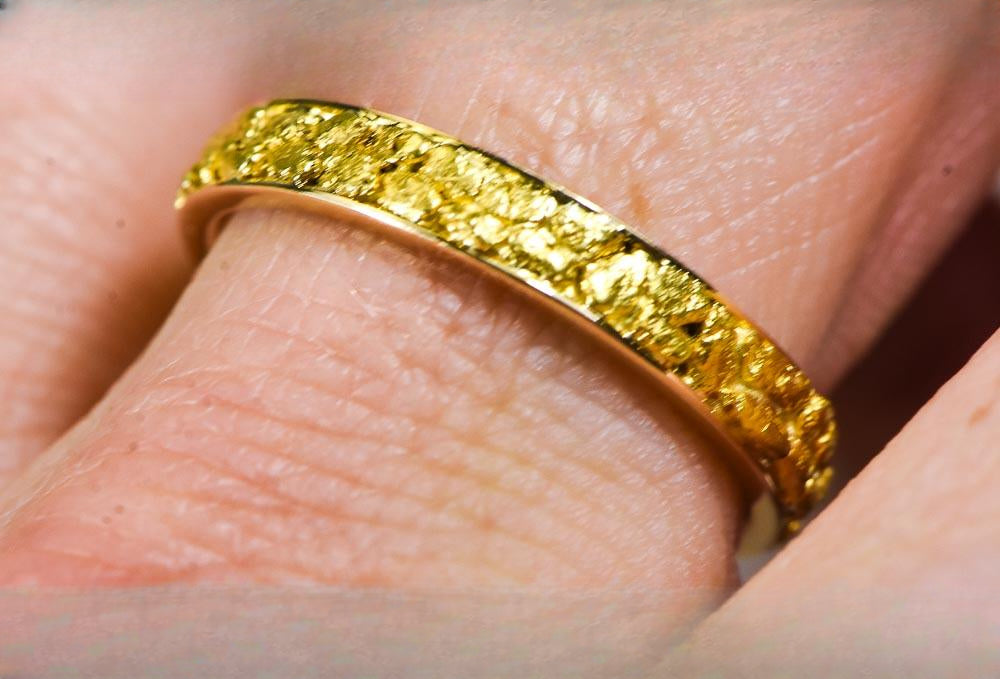 Gold Nugget Men's Ring "Orocal" RM4MM Genuine Hand Crafted Jewelry - 14K Casting