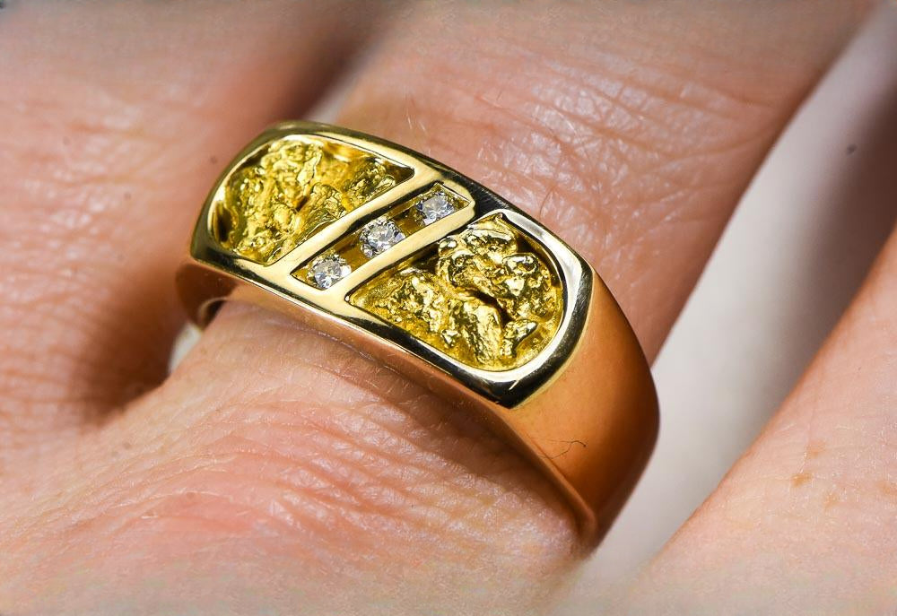 Gold Nugget Men's Ring "Orocal" RM816D10.5 Genuine Hand Crafted Jewelry - 14K Casting